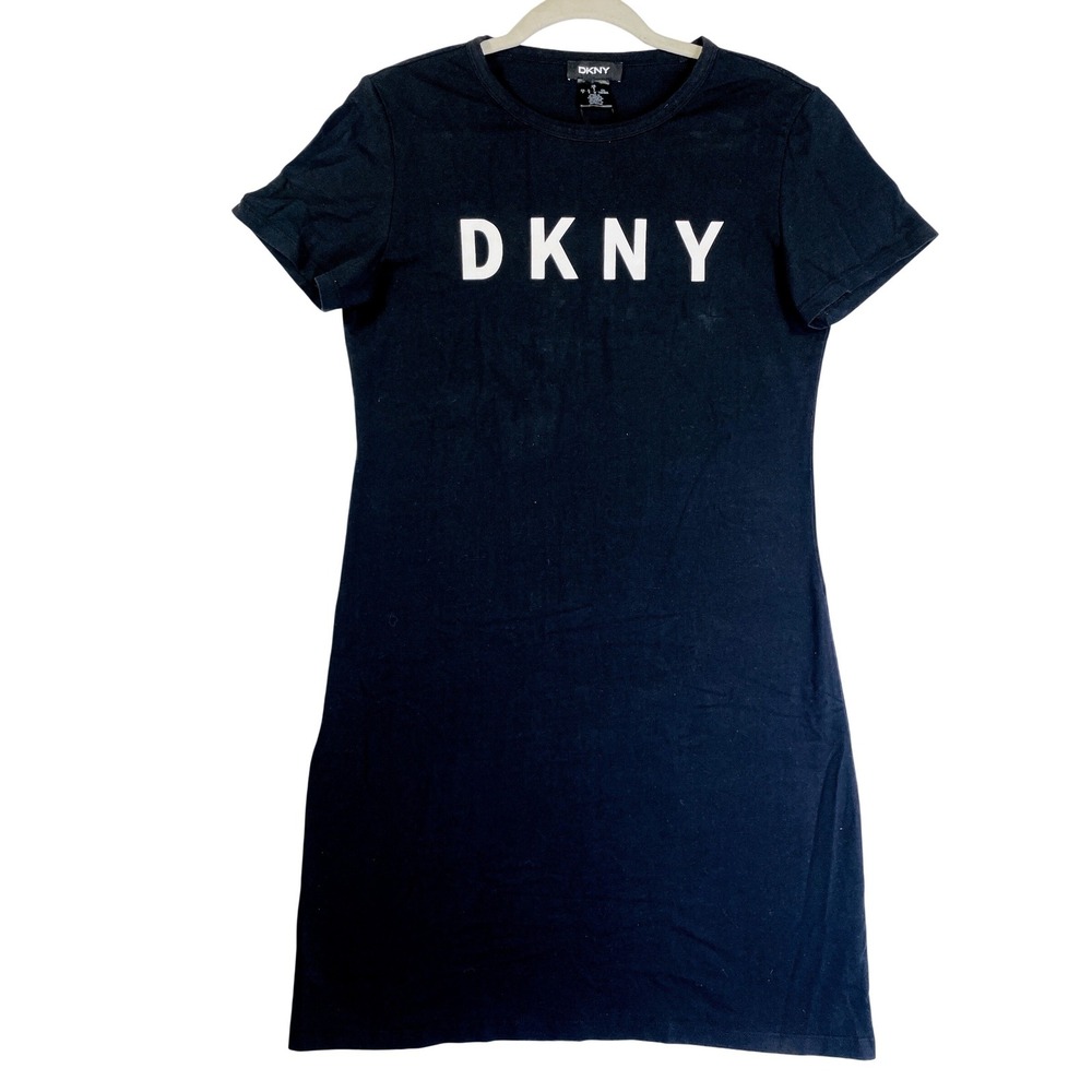 DKNY Womens Black Short Sleeve Logo Graphic T-Shirt Mini Dress Small